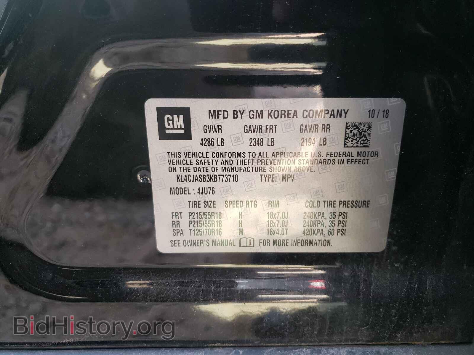 2019 BUICK ENCORE - VIN: KL4CJASB3KB773710 - Фото 10