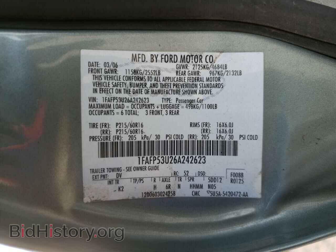 2006 FORD TAURUS - VIN: 1FAFP53U26A242623 - Фото 10