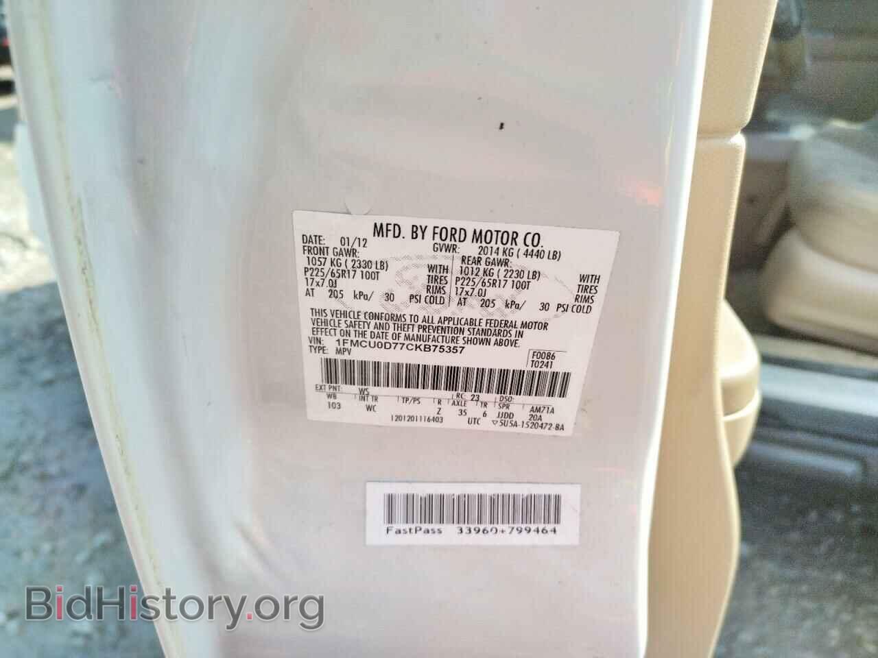 2012 FORD ESCAPE - VIN: 1FMCU0D77CKB75357 - Photo 10