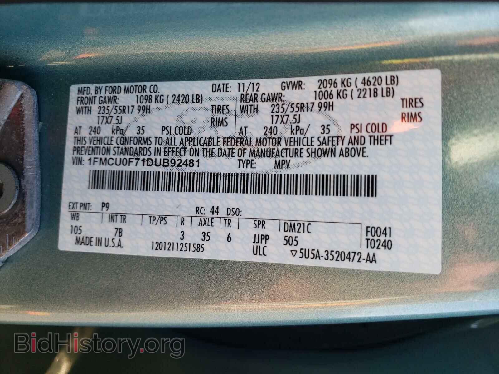 2013 FORD ESCAPE - VIN: 1FMCU0F71DUB92481 - Фото 10