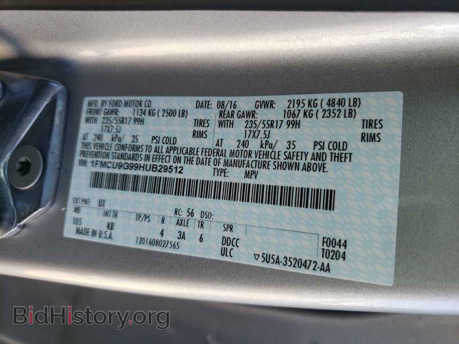 2017 FORD ESCAPE - VIN: 1FMCU9G99HUB29512 - Photo 10