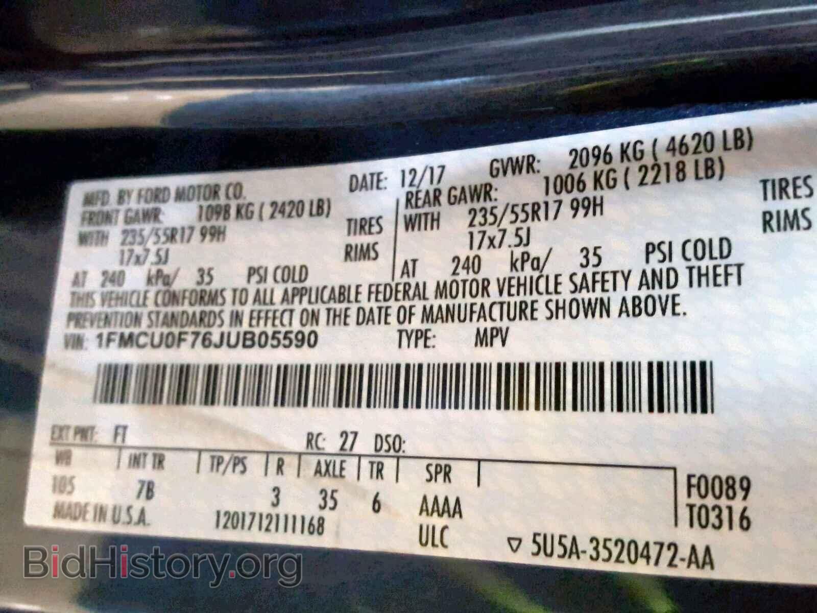 2018 FORD ESCAPE S - VIN: 1FMCU0F76JUB05590 - Фото 10