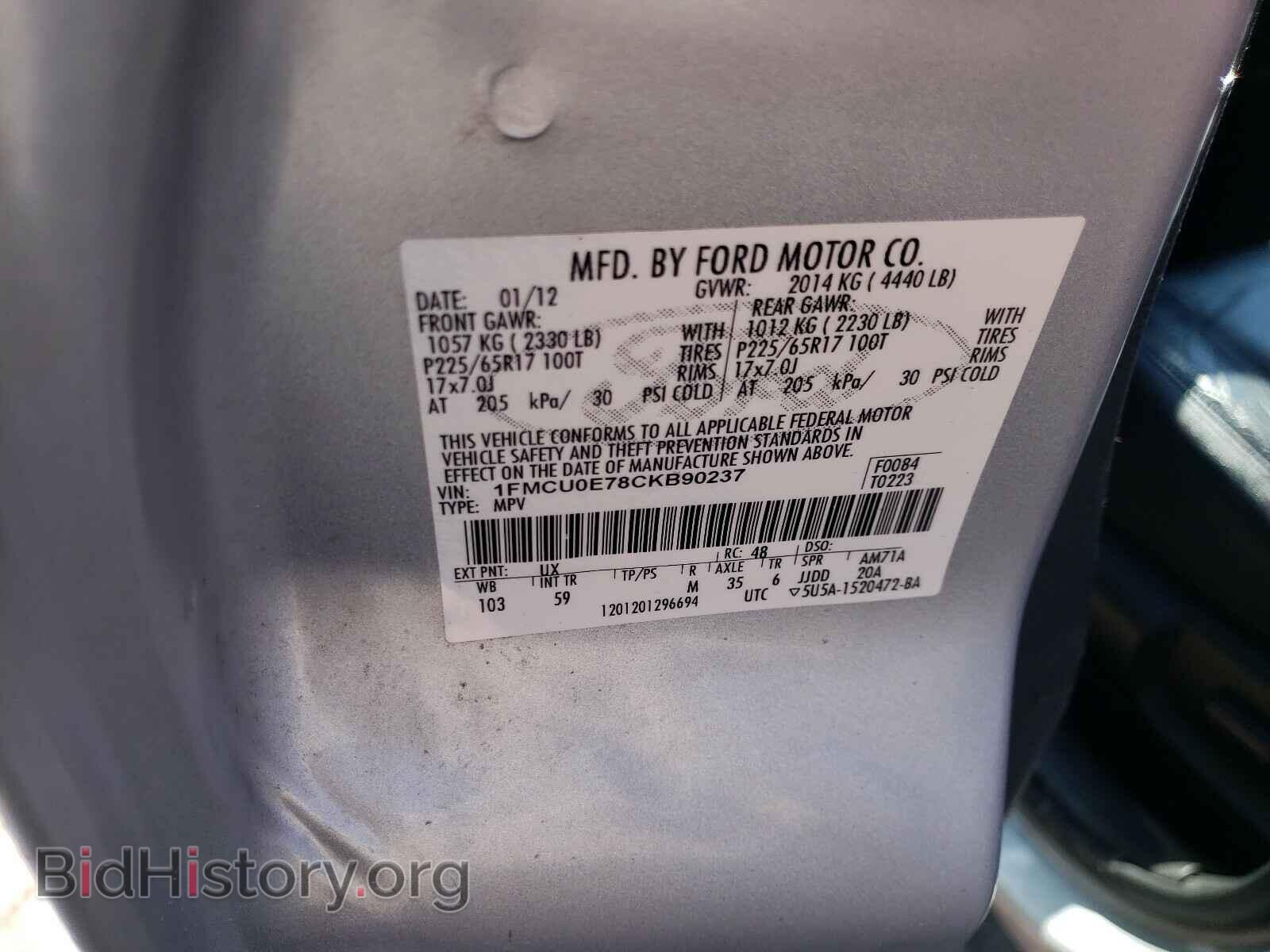 2012 FORD ESCAPE - VIN: 1FMCU0E78CKB90237 - Фото 10