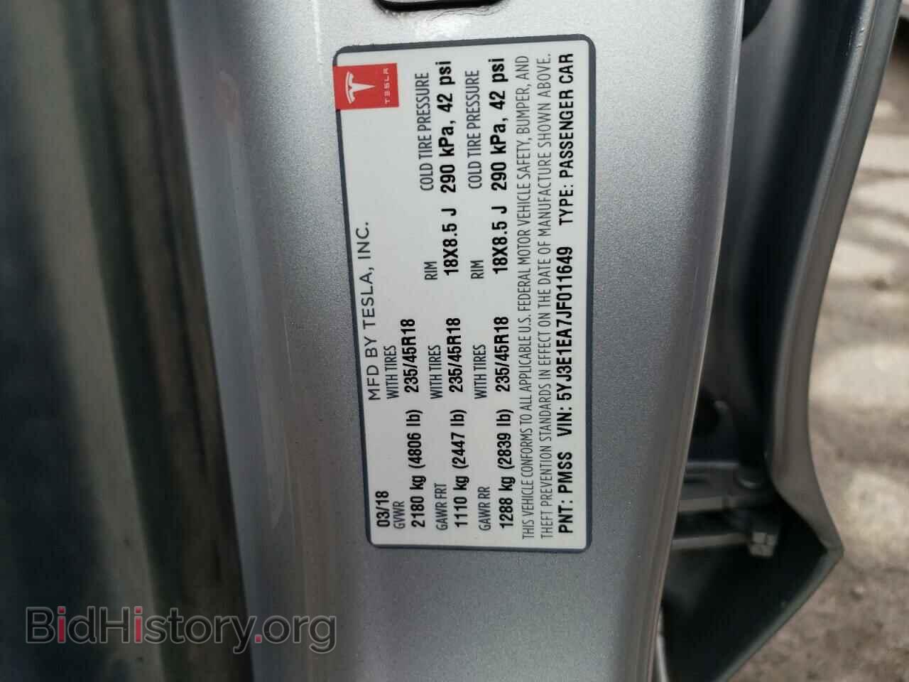 2018 TESLA MODEL 3 - VIN: 5YJ3E1EA7JF011649 - Photo 11