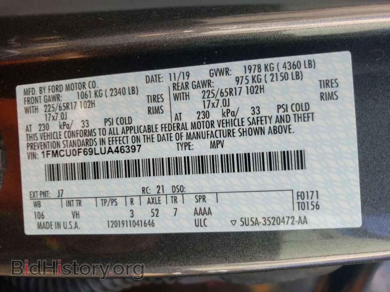 2020 FORD ESCAPE - VIN: 1FMCU0F69LUA46397 - Photo 10