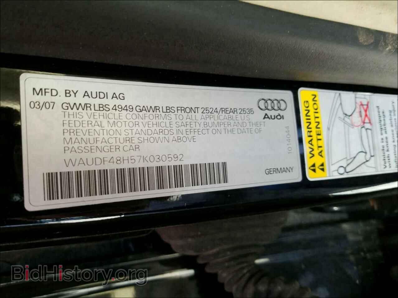 2007 AUDI A4 - VIN: WAUDF48H57K030592 - Фото 10