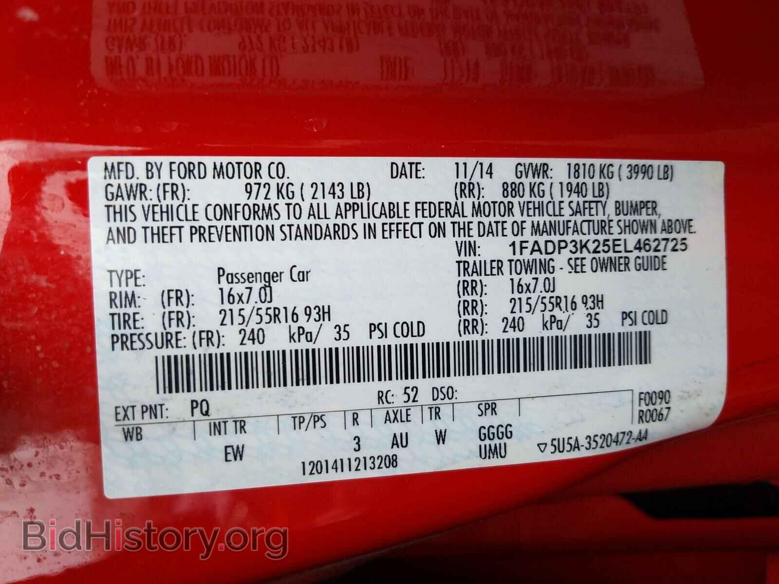 2014 FORD FOCUS - VIN: 1FADP3K25EL462725 - Фото 10