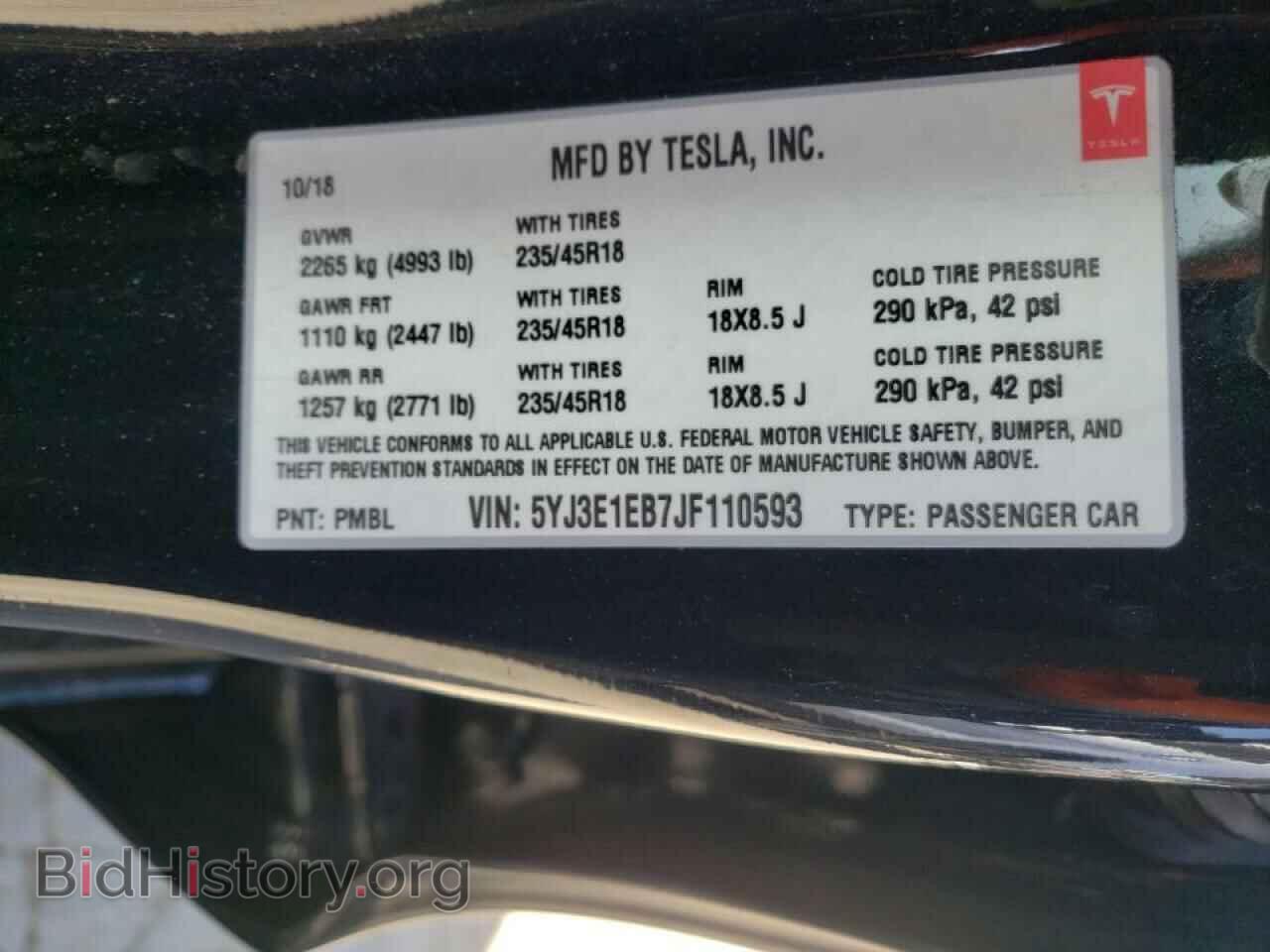 2018 TESLA MODEL 3 - VIN: 5YJ3E1EB7JF110593 - Фото 10