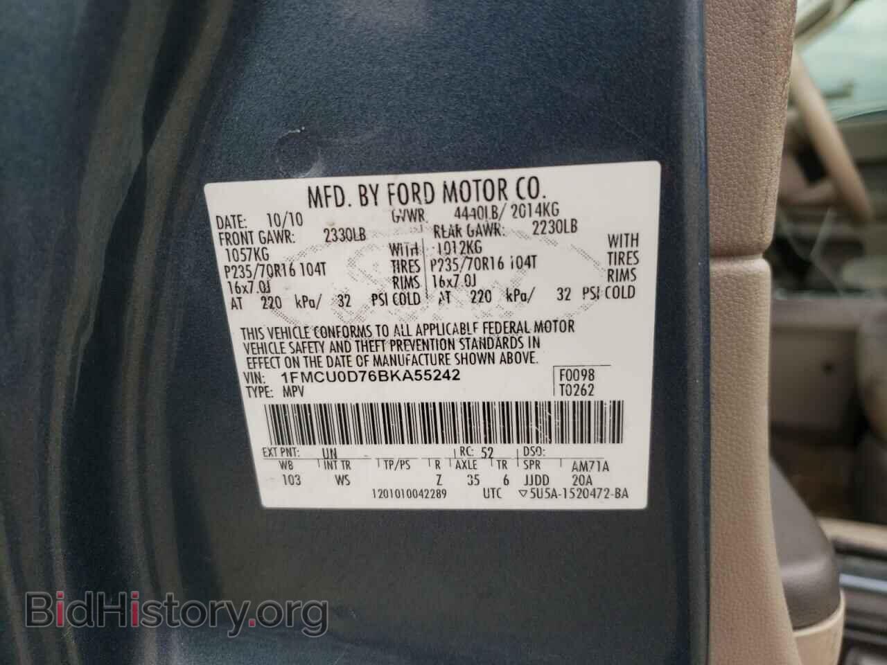 2011 FORD ESCAPE - VIN: 1FMCU0D76BKA55242 - Фото 10