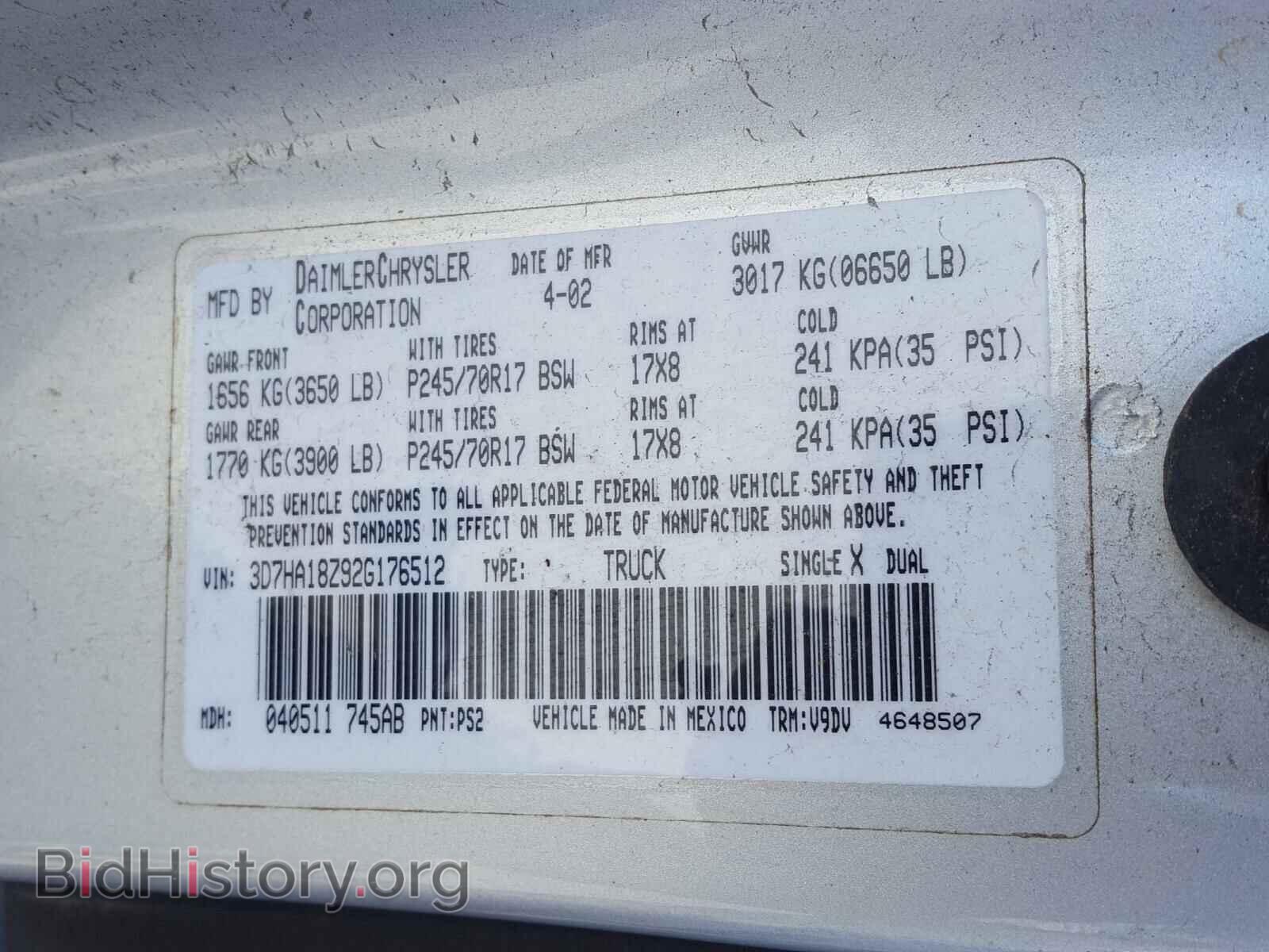2002 DODGE RAM 1500 - VIN: 3D7HA18Z92G176512 - Фото 10