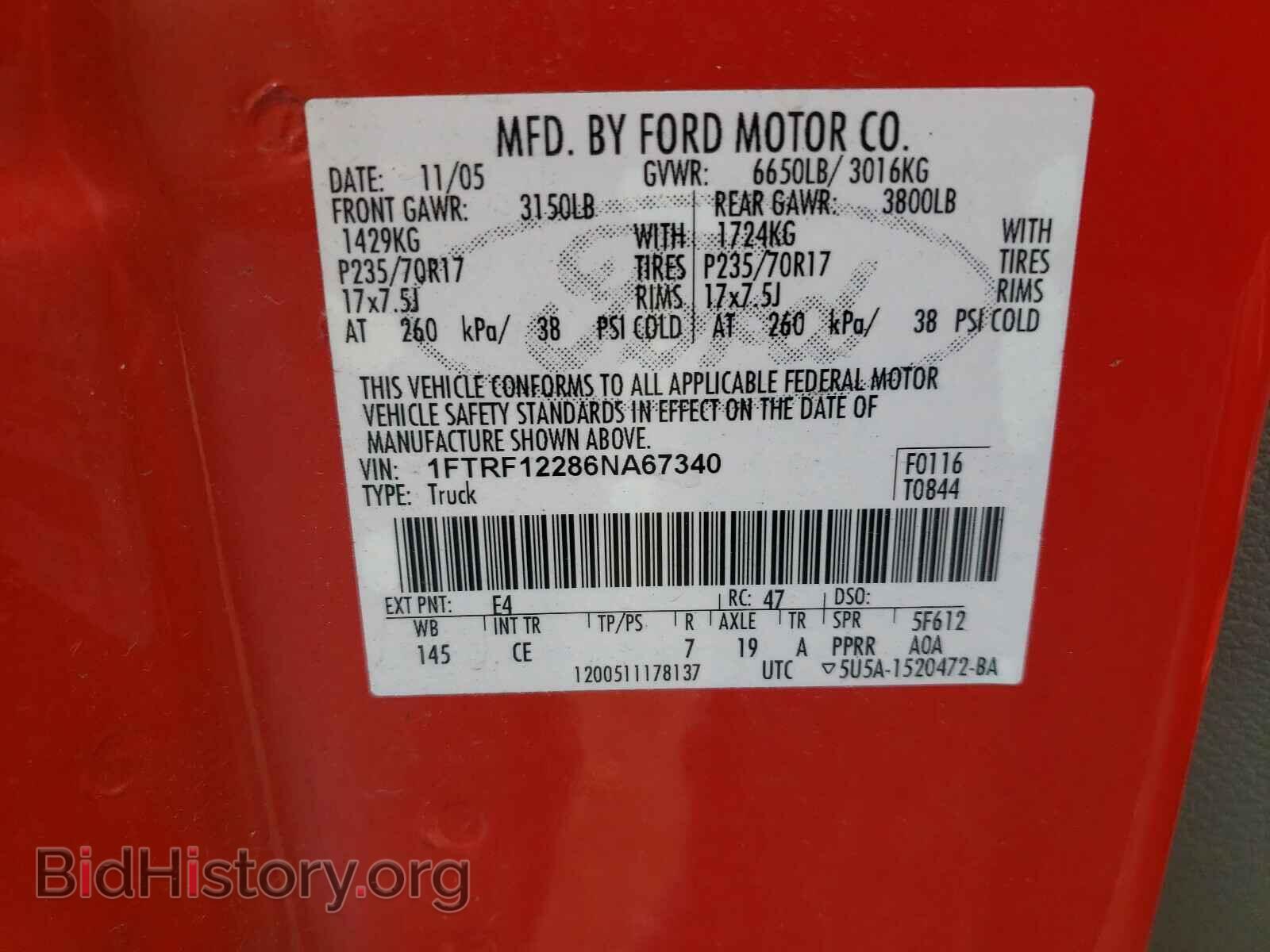 2006 FORD F150 - VIN: 1FTRF12286NA67340 - Фото 10