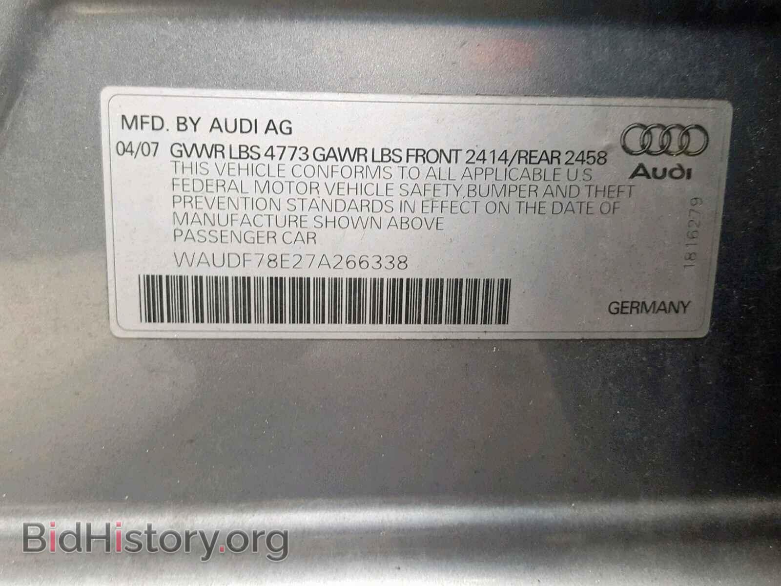 2007 AUDI A4 - VIN: WAUDF78E27A266338 - Фото 10