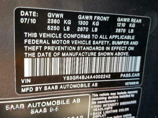 2010 SAAB 9 5 - VIN: YS3GR4BJ4A4002242 - Фото 10