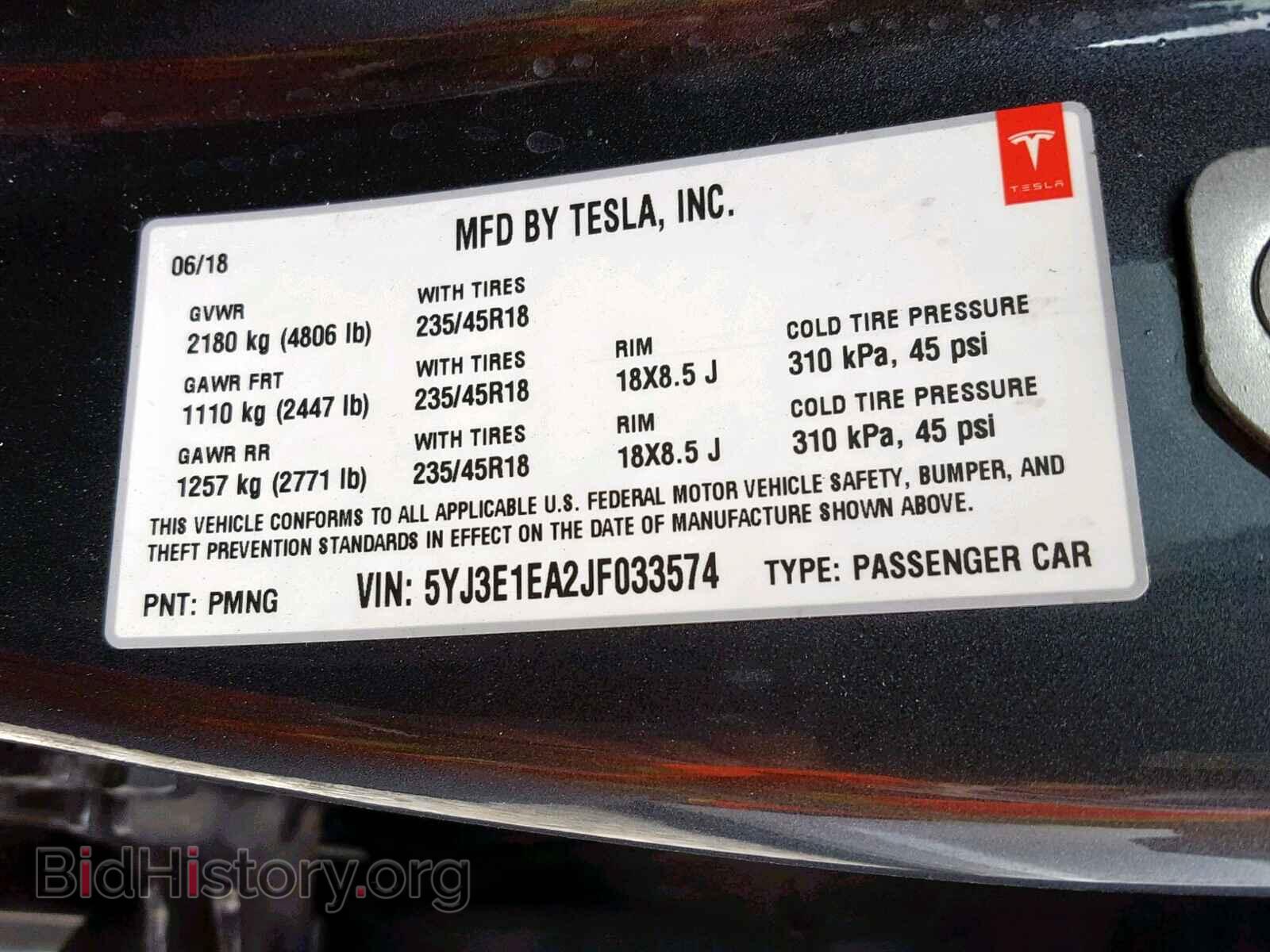 2018 TESLA MODEL 3 - VIN: 5YJ3E1EA2JF033574 - Photo 10