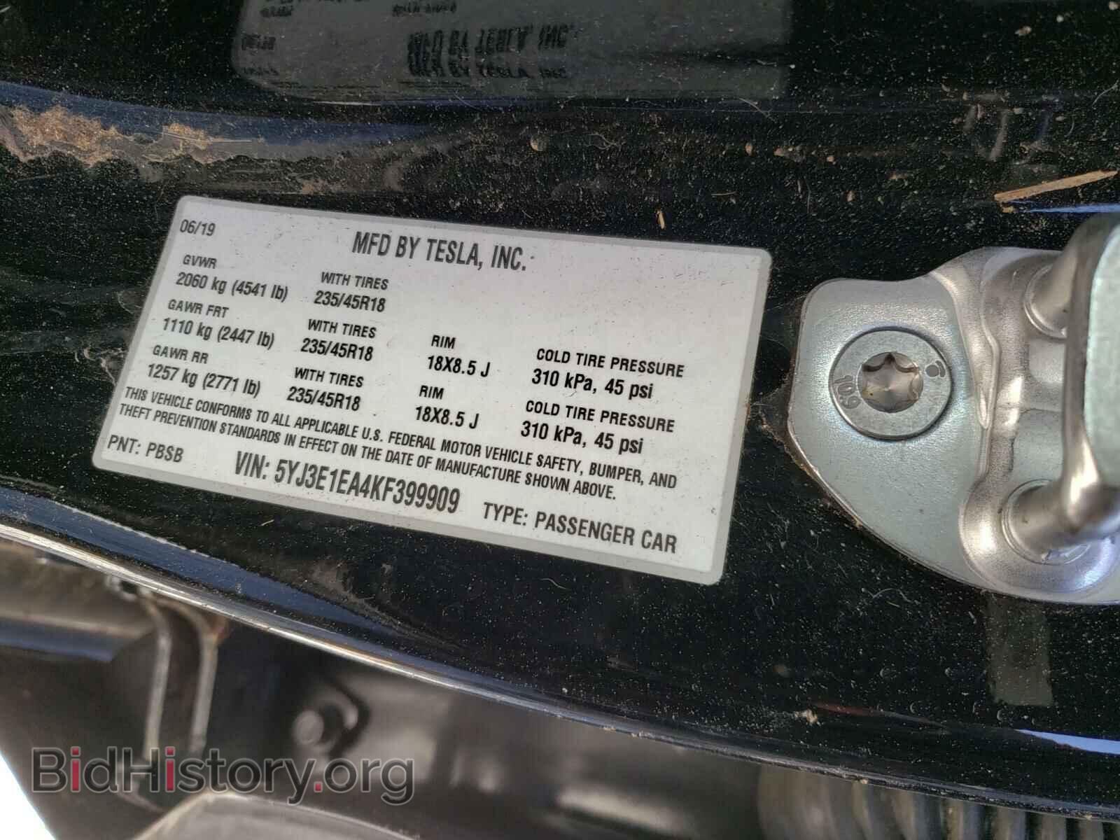 2019 TESLA MODEL 3 - VIN: 5YJ3E1EA4KF399909 - Фото 10