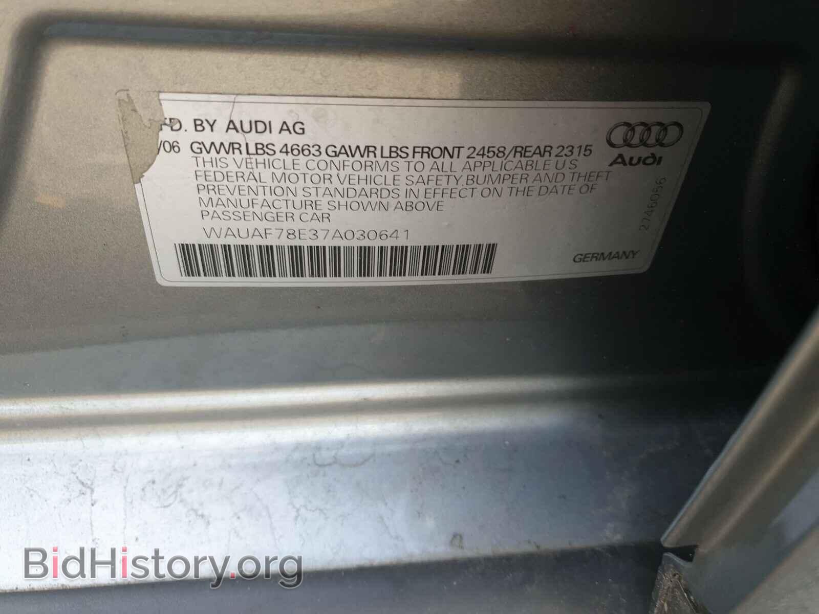 2007 AUDI A4 - VIN: WAUAF78E37A030641 - Фото 10
