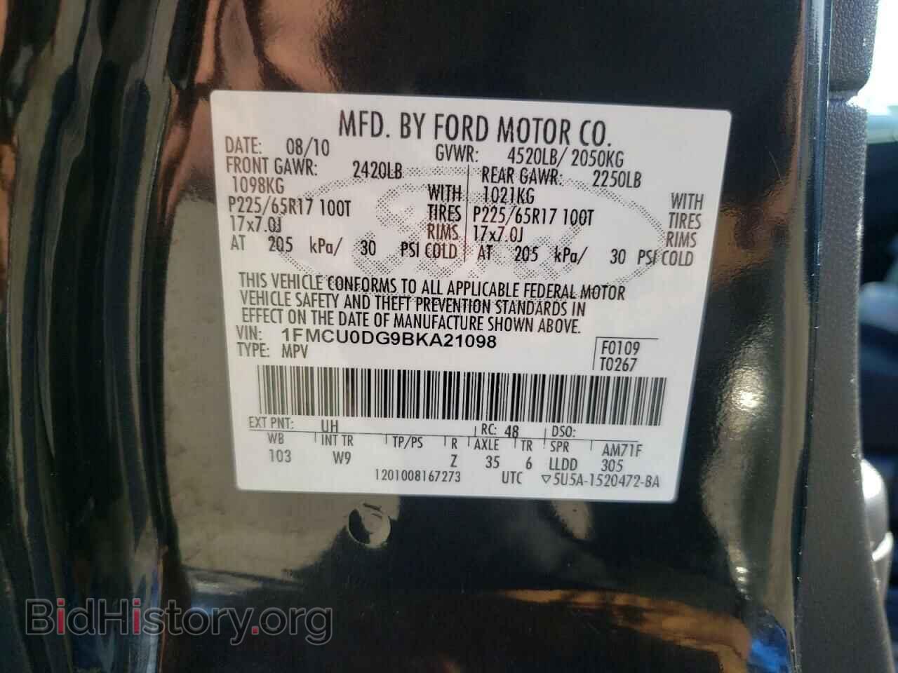 2011 FORD ESCAPE - VIN: 1FMCU0DG9BKA21098 - Фото 10