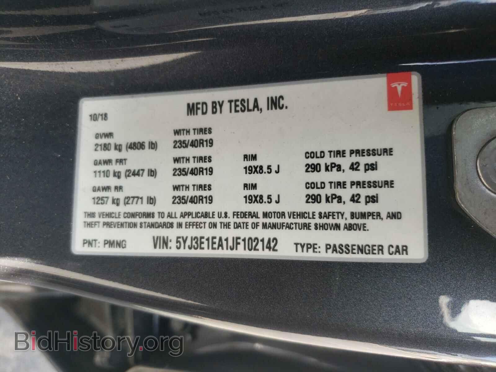 2018 TESLA MODEL 3 - VIN: 5YJ3E1EA1JF102142 - Фото 10