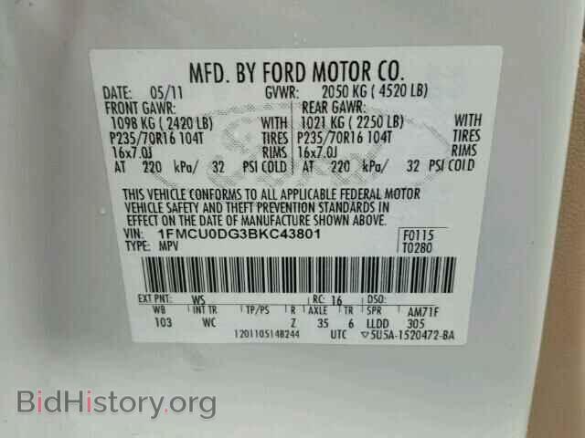 2011 FORD ESCAPE - VIN: 1FMCU0DG3BKC43801 - Фото 10