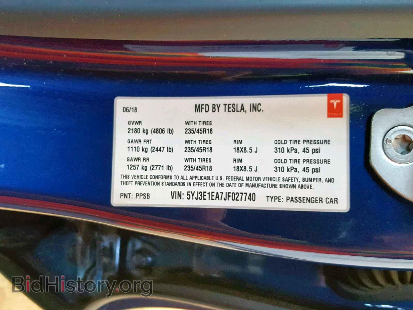 2018 TESLA MODEL 3 - VIN: 5YJ3E1EA7JF027740 - Фото 10