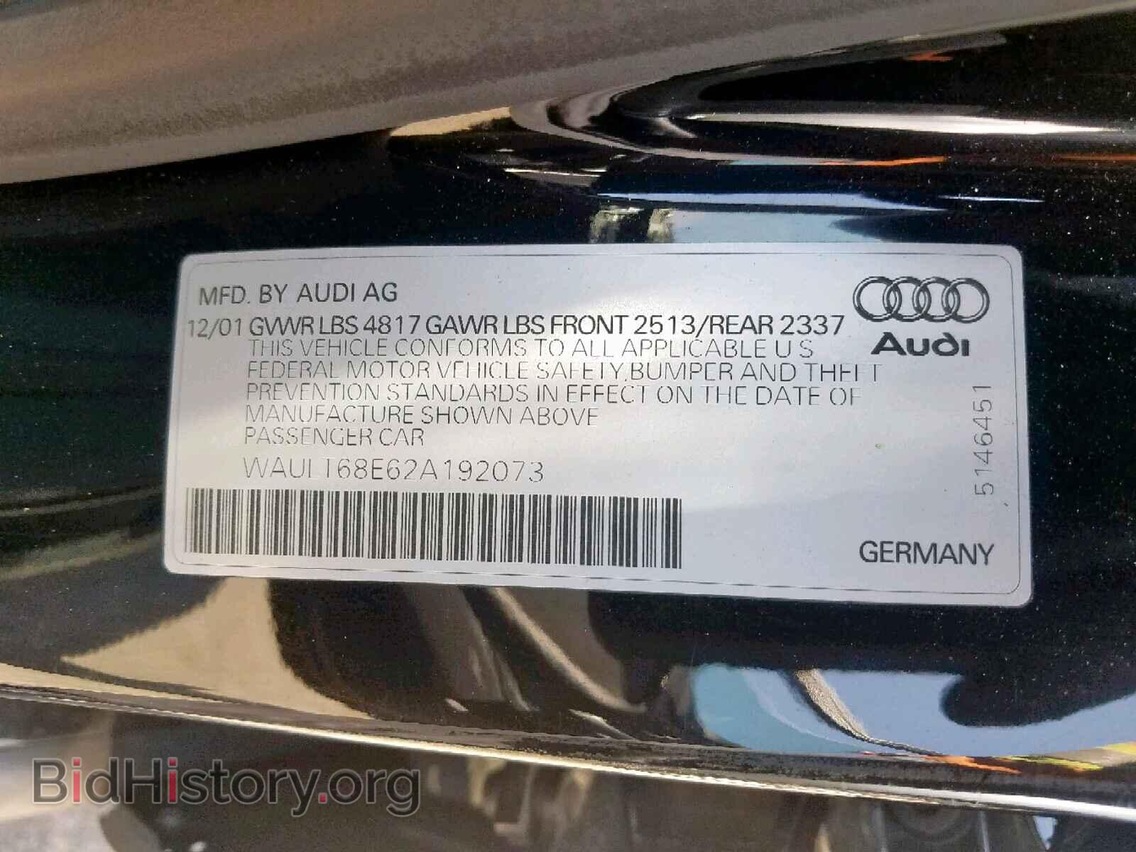 2002 AUDI A4 - VIN: WAULT68E62A192073 - Photo 10