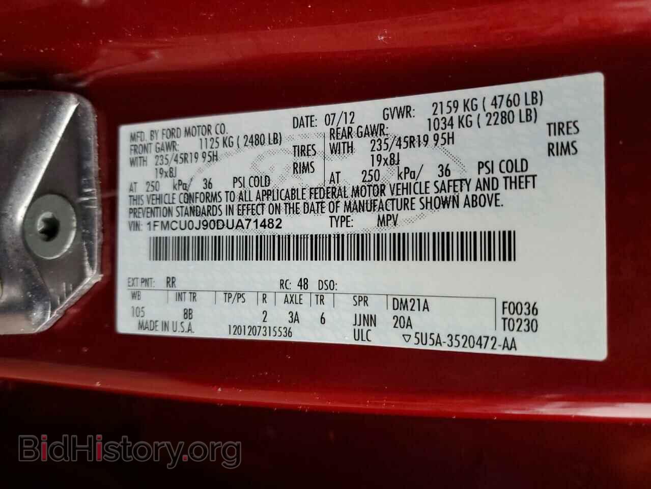 2013 FORD ESCAPE - VIN: 1FMCU0J90DUA71482 - Фото 13