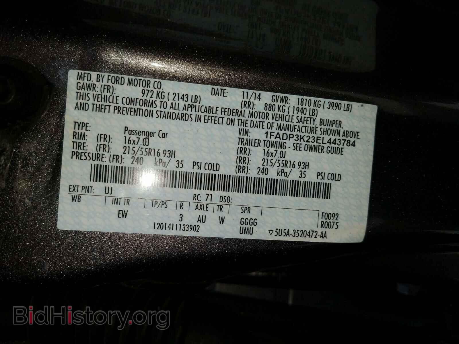 2014 FORD FOCUS - VIN: 1FADP3K23EL443784 - Фото 10