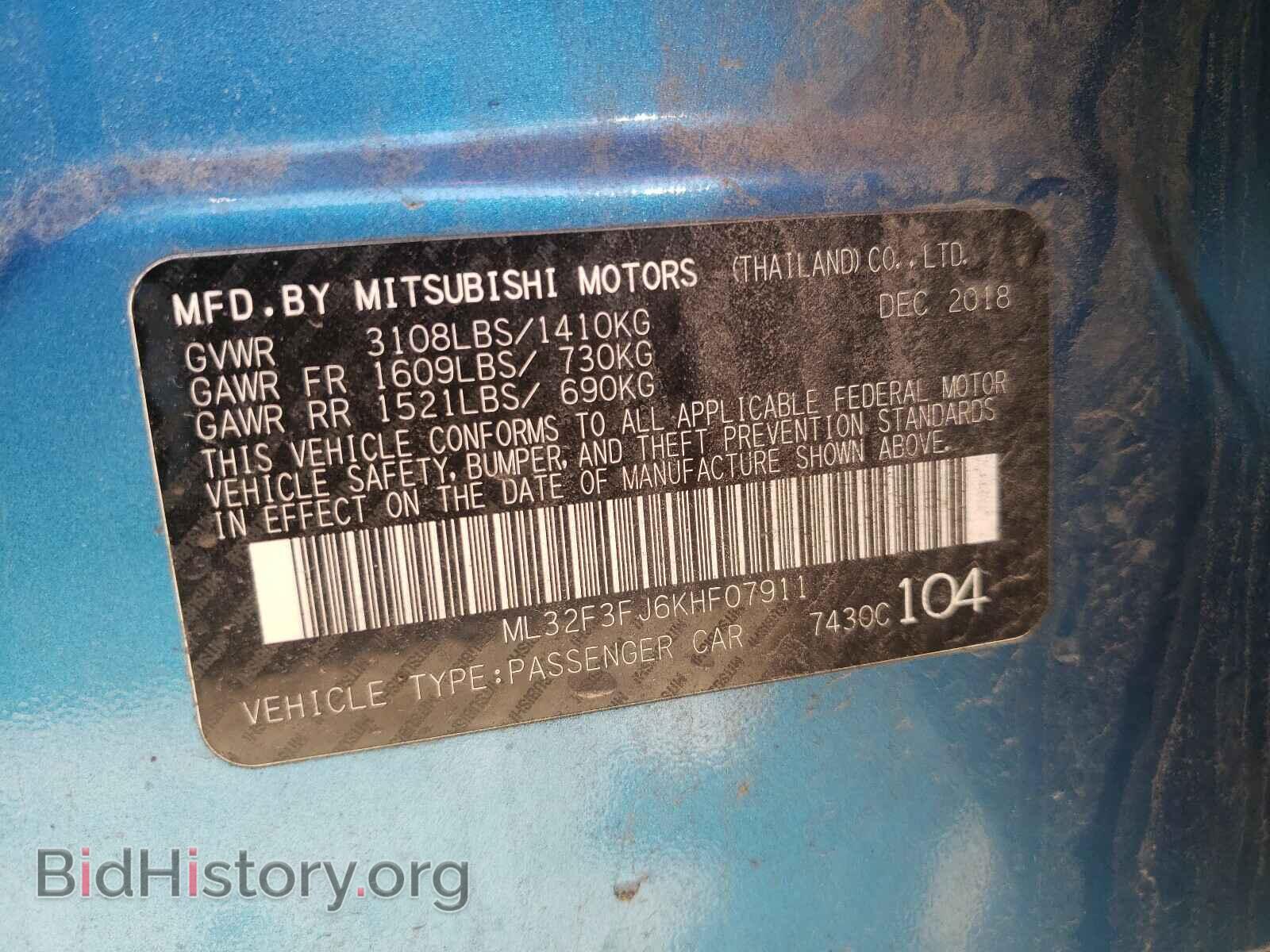 2019 MITSUBISHI MIRAGE - VIN: ML32F3FJ6KHF07911 - Фото 10