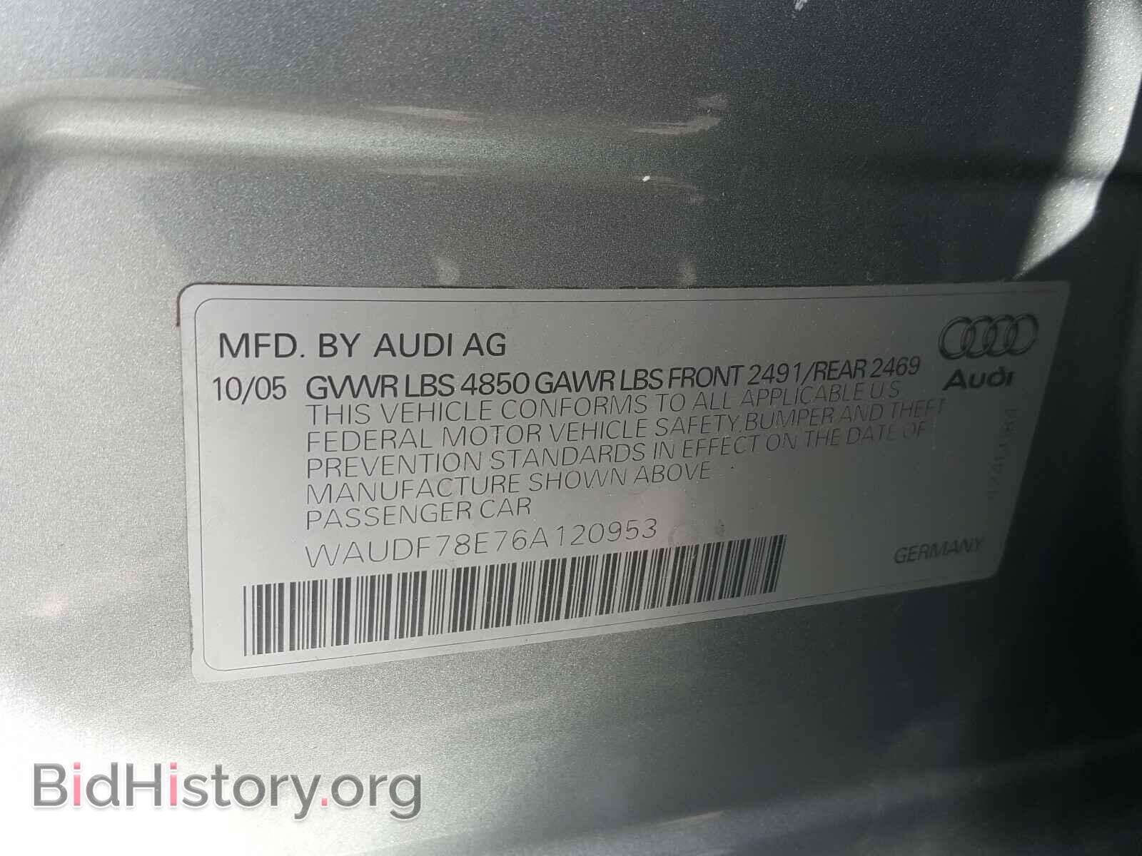 2006 AUDI A4 - VIN: WAUDF78E76A120953 - Фото 10