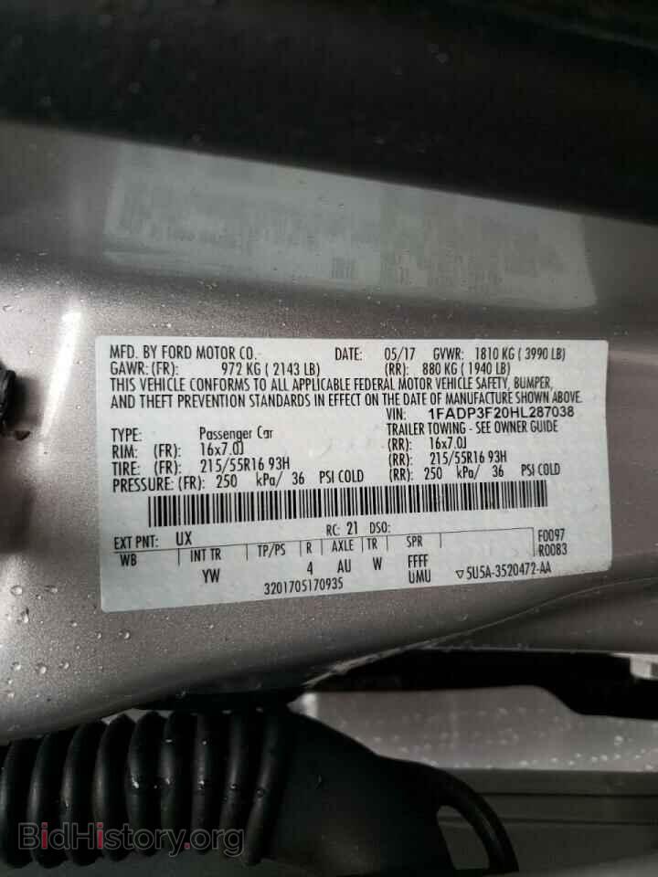2017 FORD FOCUS - VIN: 1FADP3F20HL287038 - Фото 10