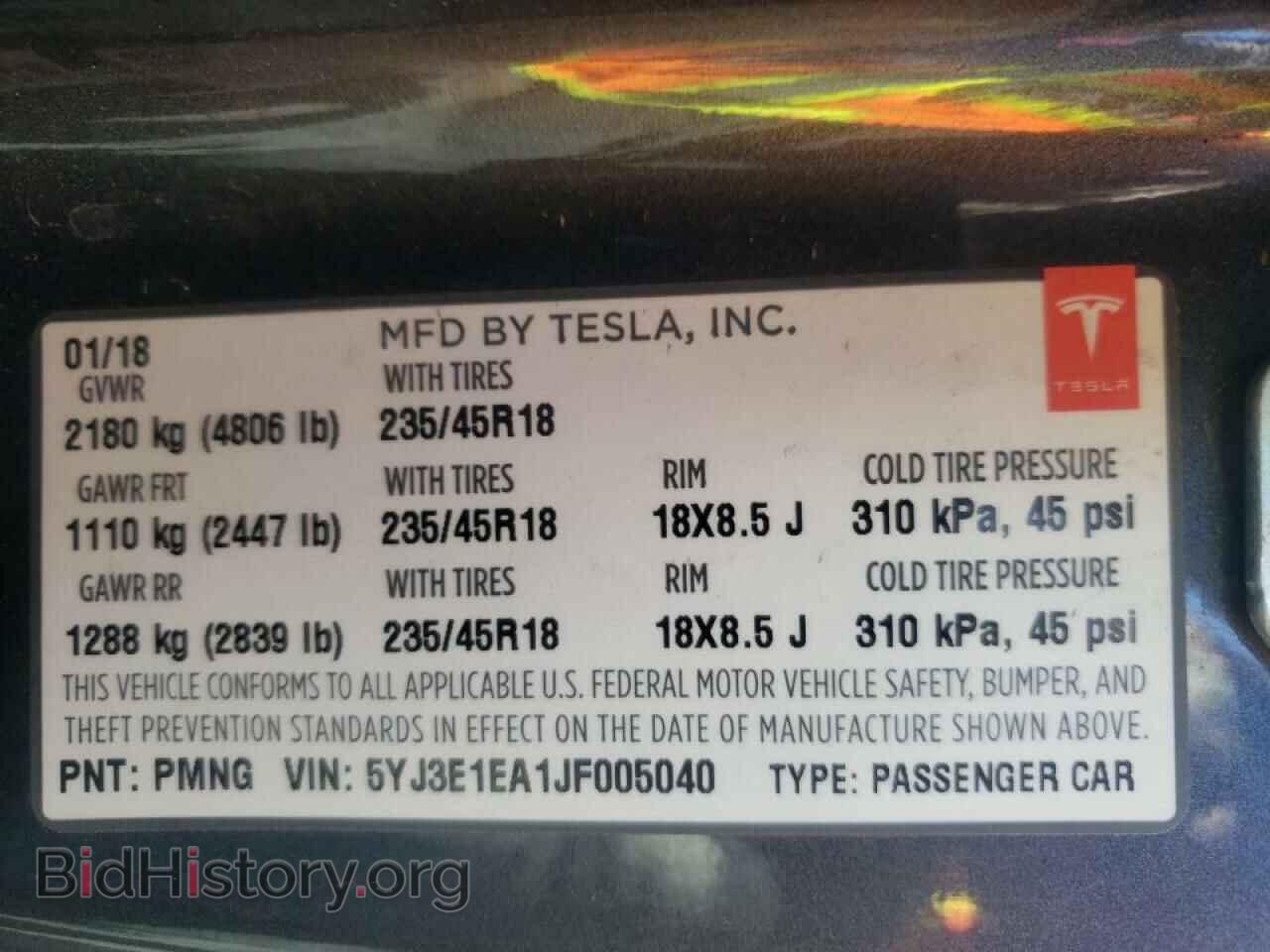 2018 TESLA MODEL 3 - VIN: 5YJ3E1EA1JF005040 - Photo 10