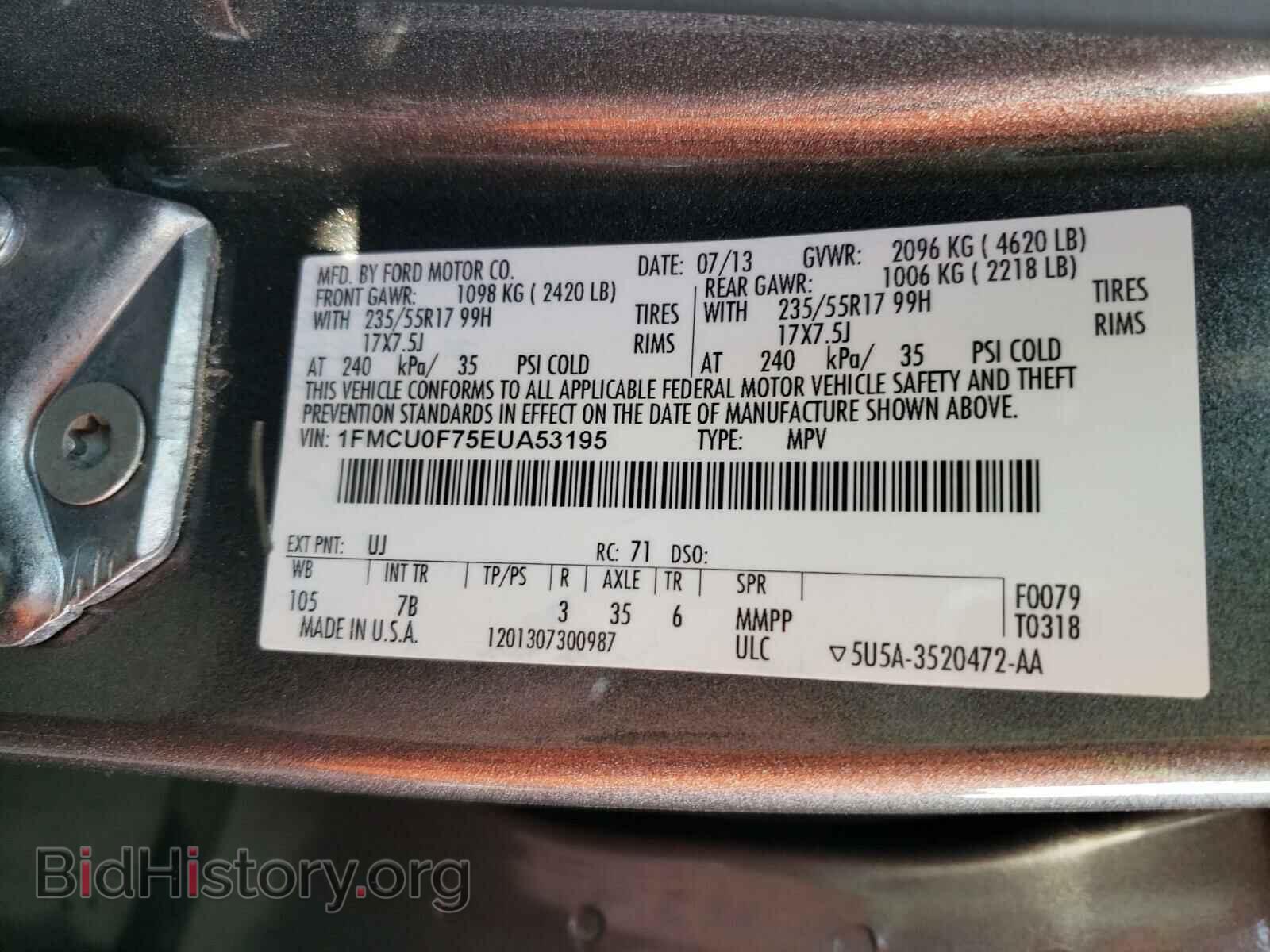 2014 FORD ESCAPE - VIN: 1FMCU0F75EUA53195 - Фото 10