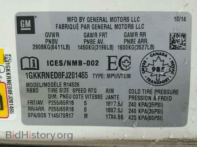 2015 GMC ACADIA - VIN: 1GKKRNED8FJ201465 - Фото 10