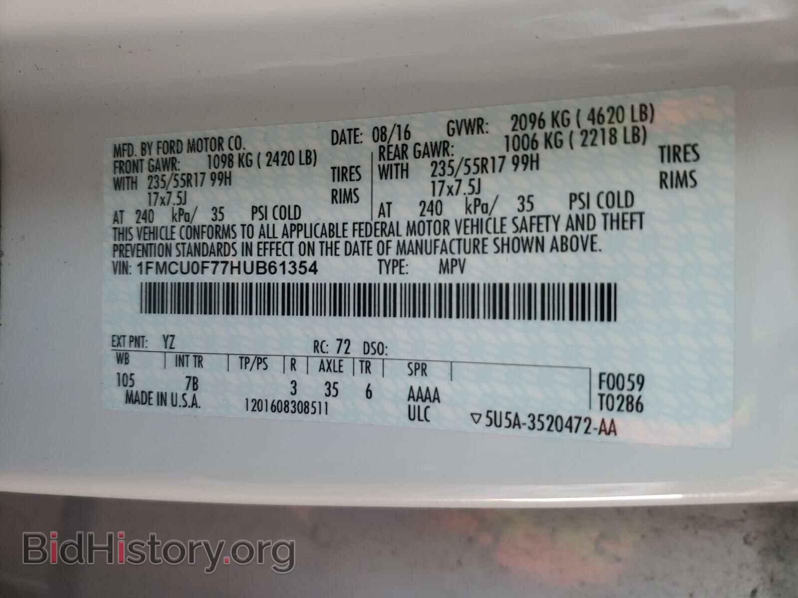 2017 FORD ESCAPE - VIN: 1FMCU0F77HUB61354 - Photo 10