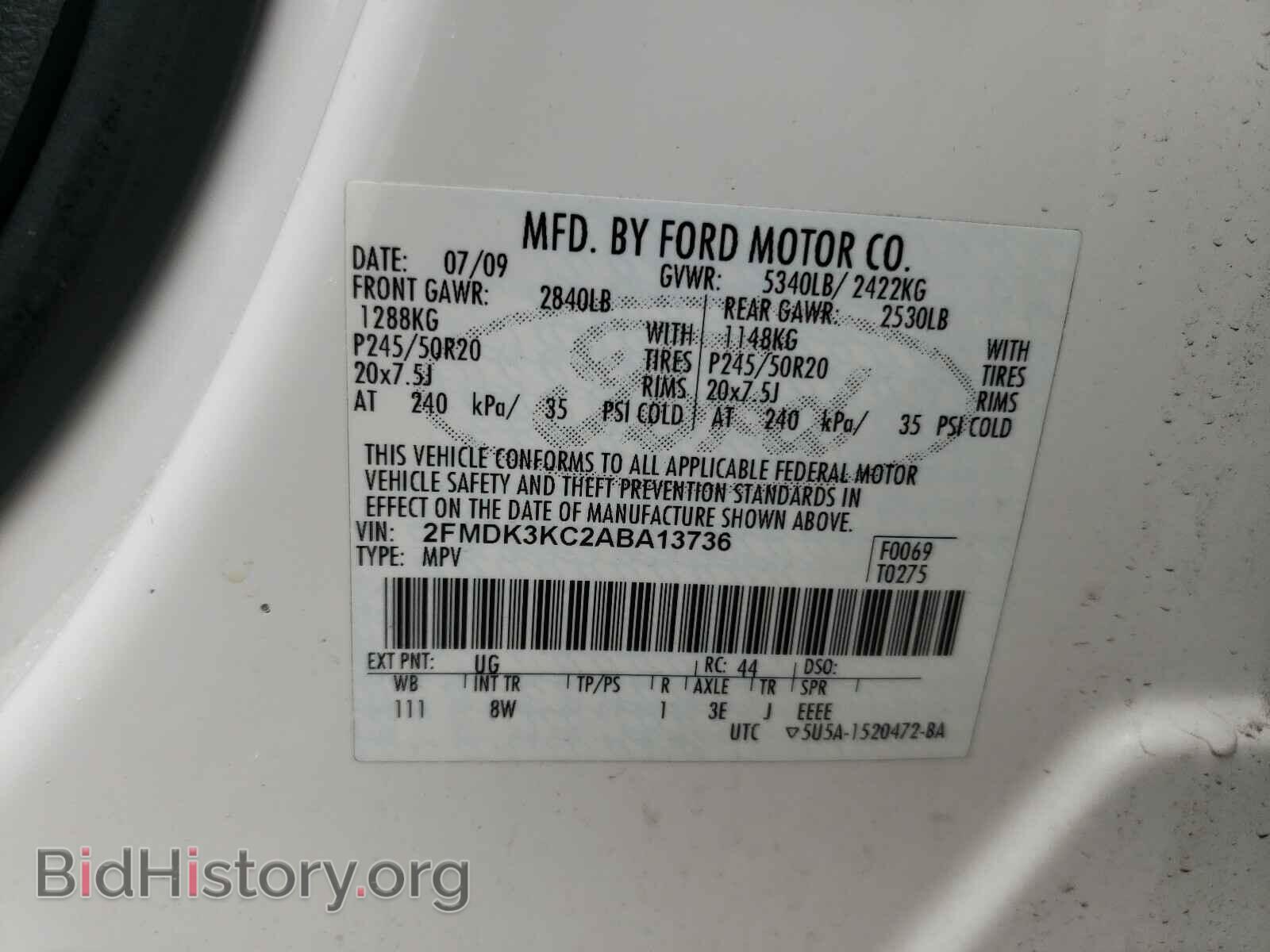 2010 FORD EDGE - VIN: 2FMDK3KC2ABA13736 - Фото 10