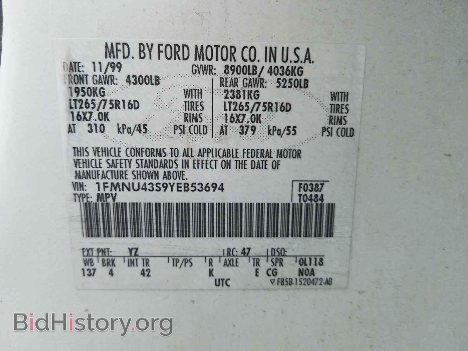 2000 FORD EXCURSION - VIN: 1FMNU43S9YEB53694 - Photo 10