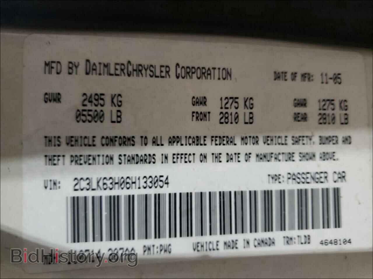 2006 CHRYSLER 300 - VIN: 2C3LK63H06H133054 - Фото 10