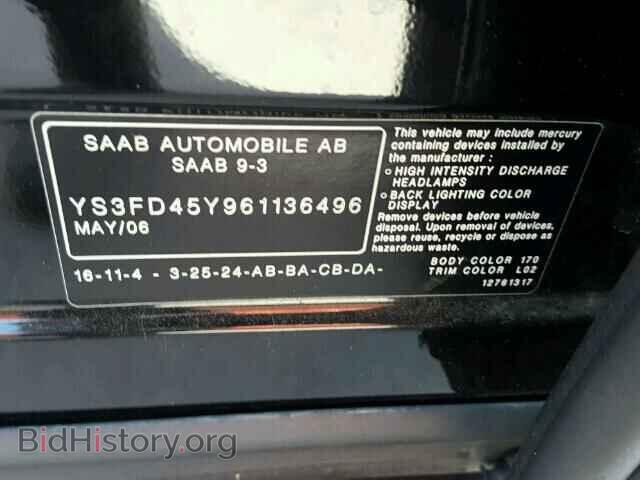 2006 SAAB 9 3 - VIN: YS3FD45Y961136496 - Фото 10