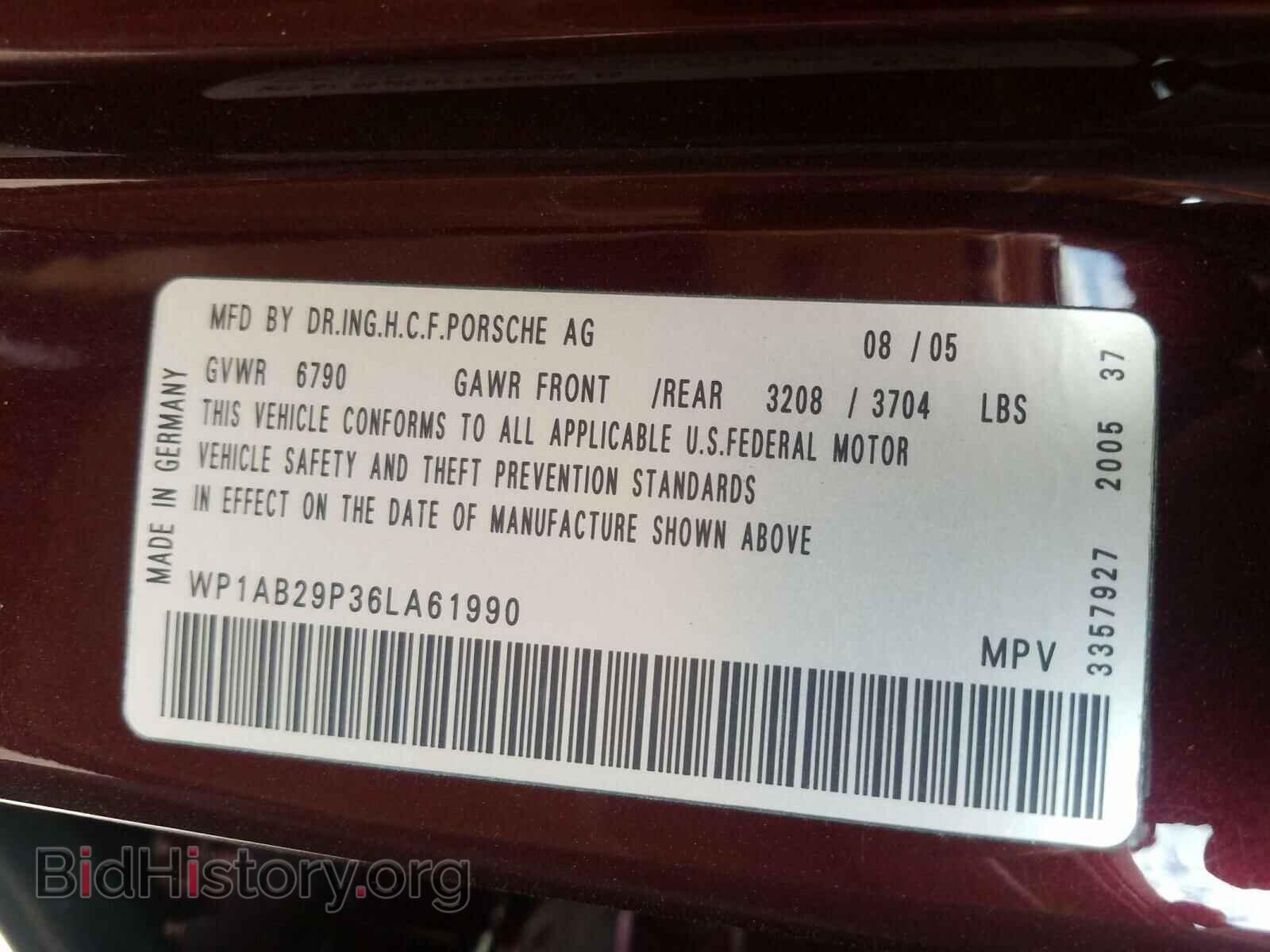 2006 PORSCHE CAYENNE - VIN: WP1AB29P36LA61990 - Фото 10