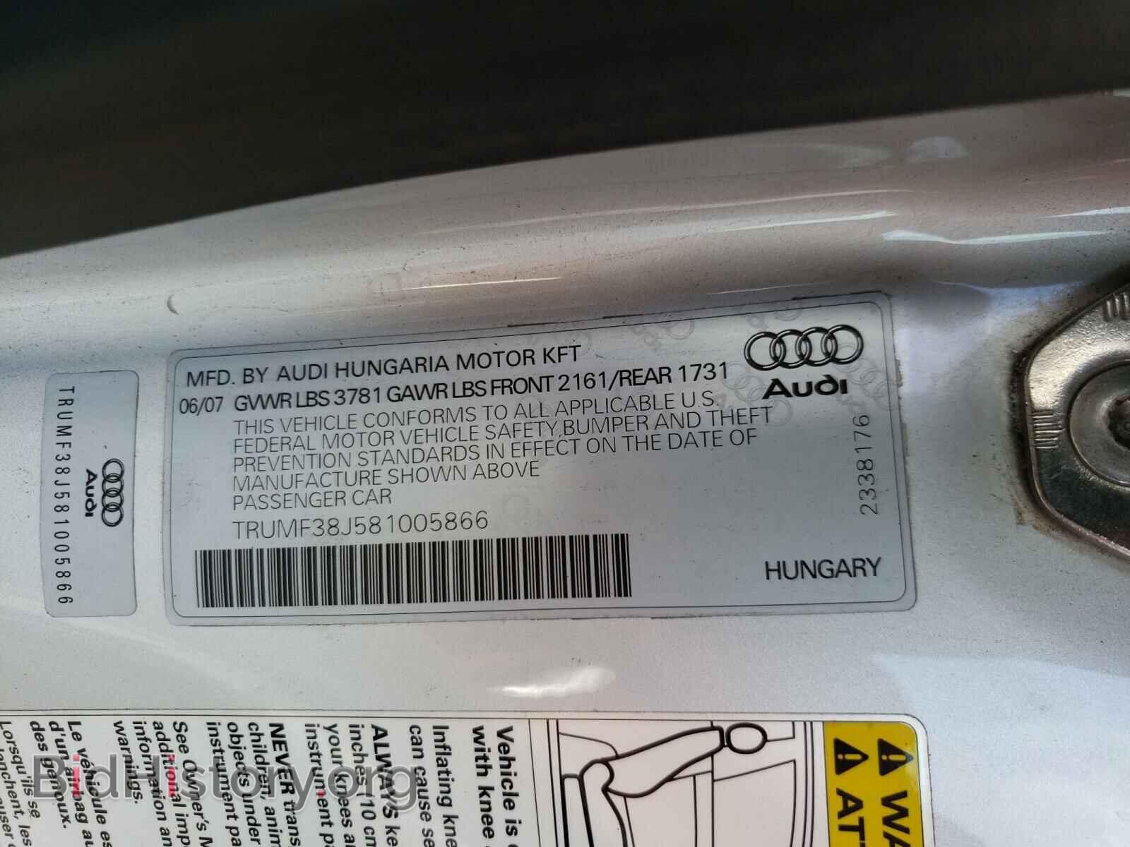 2008 AUDI TT - VIN: TRUMF38J581005866 - Фото 10