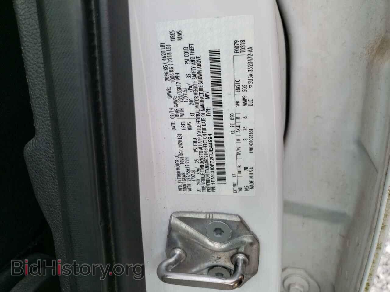 2014 FORD ESCAPE - VIN: 1FMCU0F72EUE44594 - Фото 10