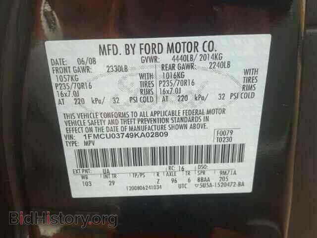 2009 FORD ESCAPE - VIN: 1FMCU03749KA02809 - Фото 10
