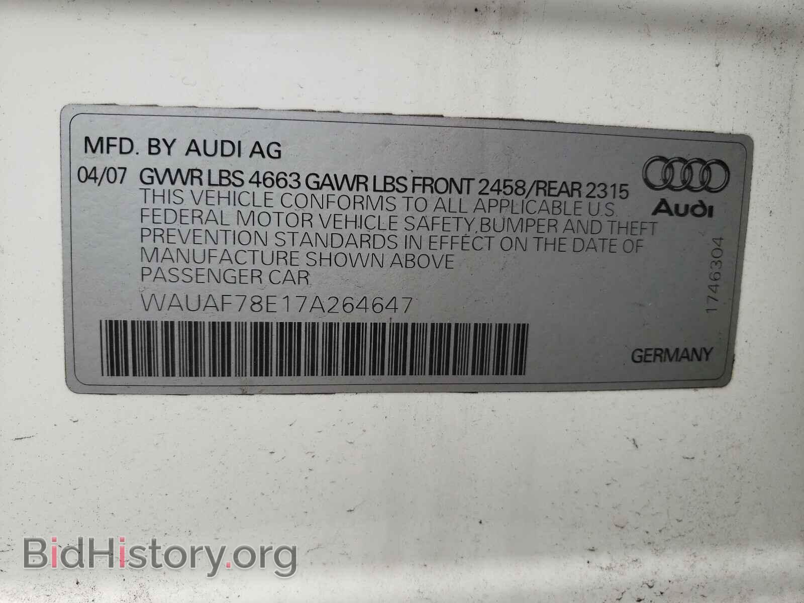 2007 AUDI A4 - VIN: WAUAF78E17A264647 - Photo 10