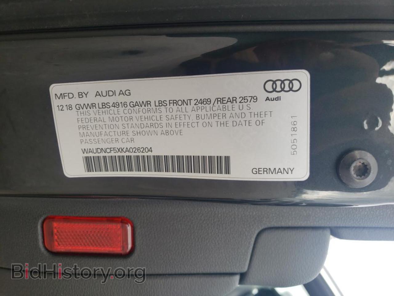2019 AUDI A5 - VIN: WAUDNCF5XKA026204 - Фото 10
