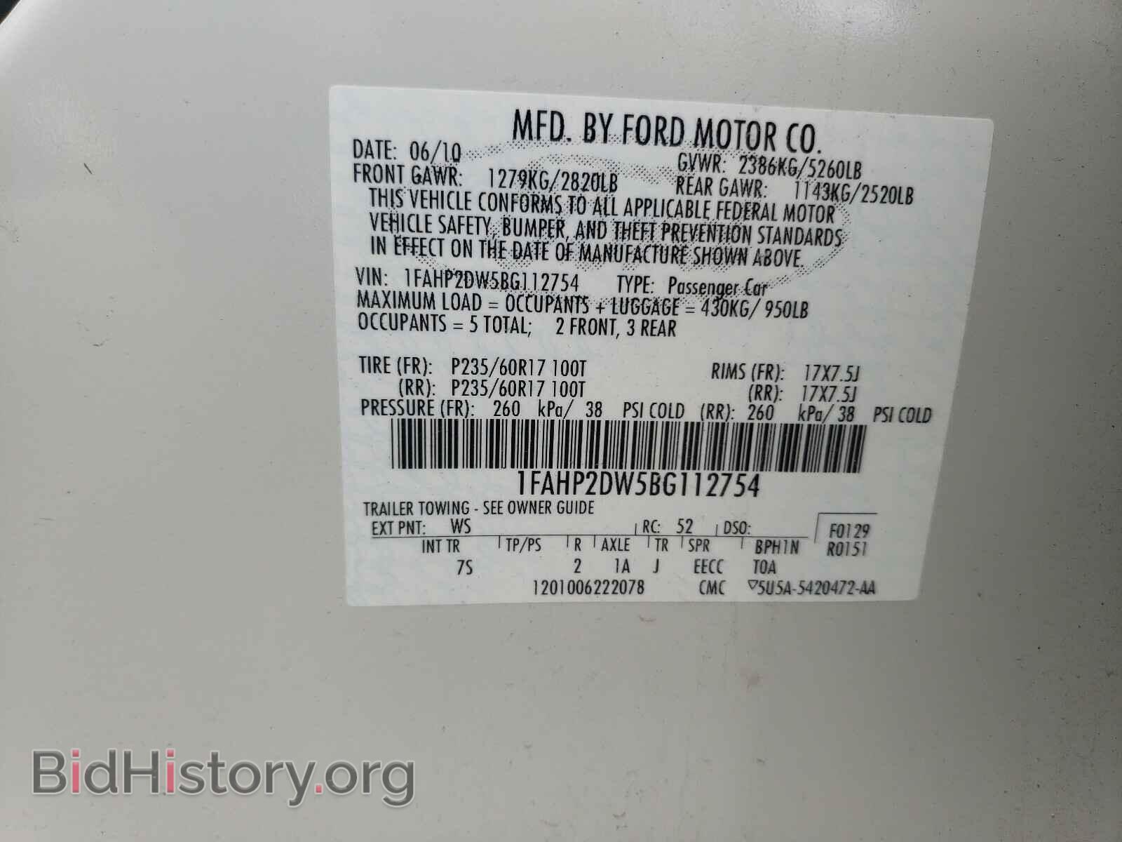 2011 FORD TAURUS - VIN: 1FAHP2DW5BG112754 - Фото 10