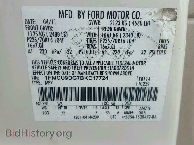 2011 FORD ESCAPE - VIN: 1FMCU9DG7BKC17724 - Фото 10