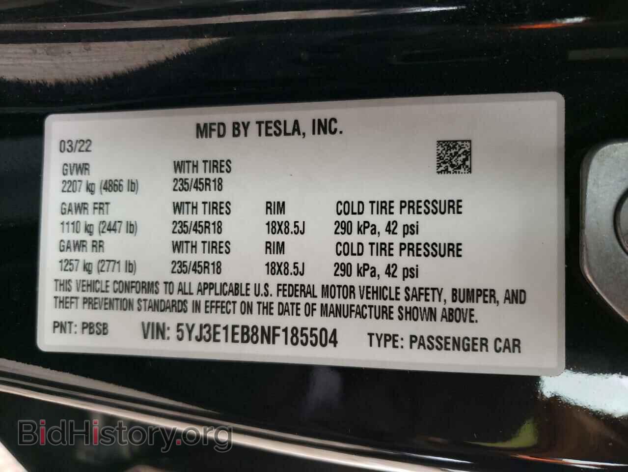 2022 TESLA MODEL 3 - VIN: 5YJ3E1EB8NF185504 - Фото 12