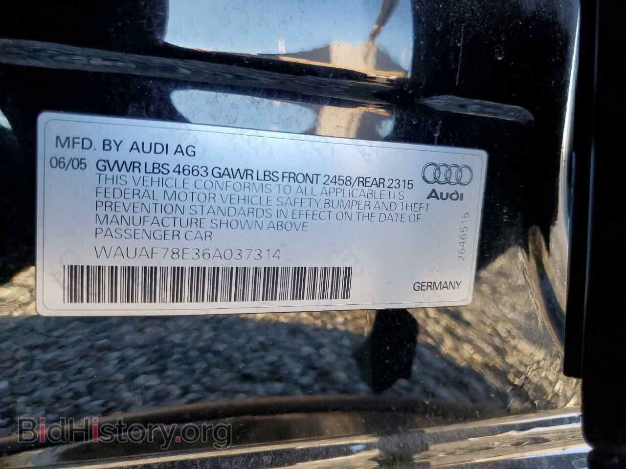2006 AUDI A4 - VIN: WAUAF78E36A037314 - Фото 12
