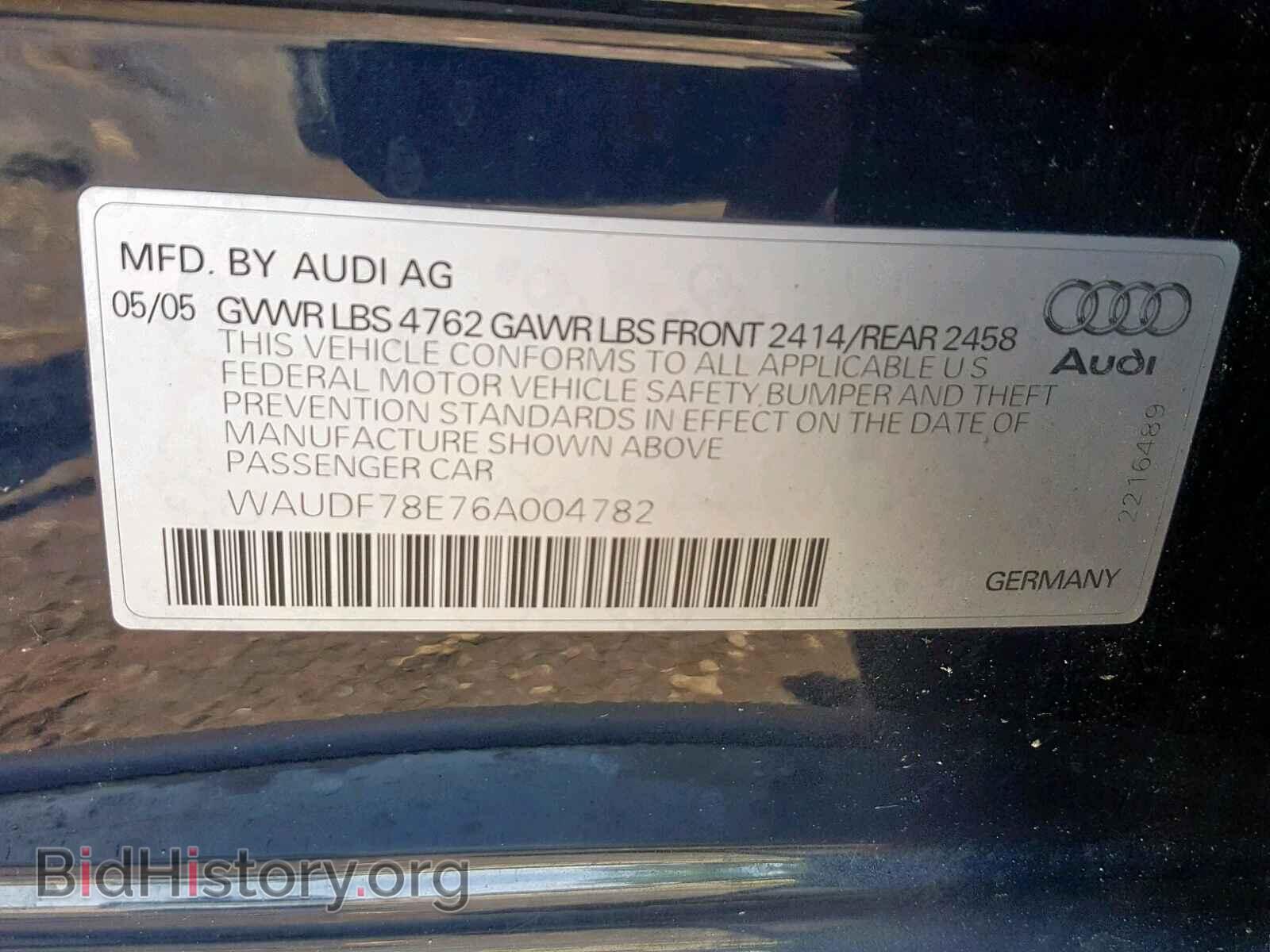 2006 AUDI A4 - VIN: WAUDF78E76A004782 - Photo 10