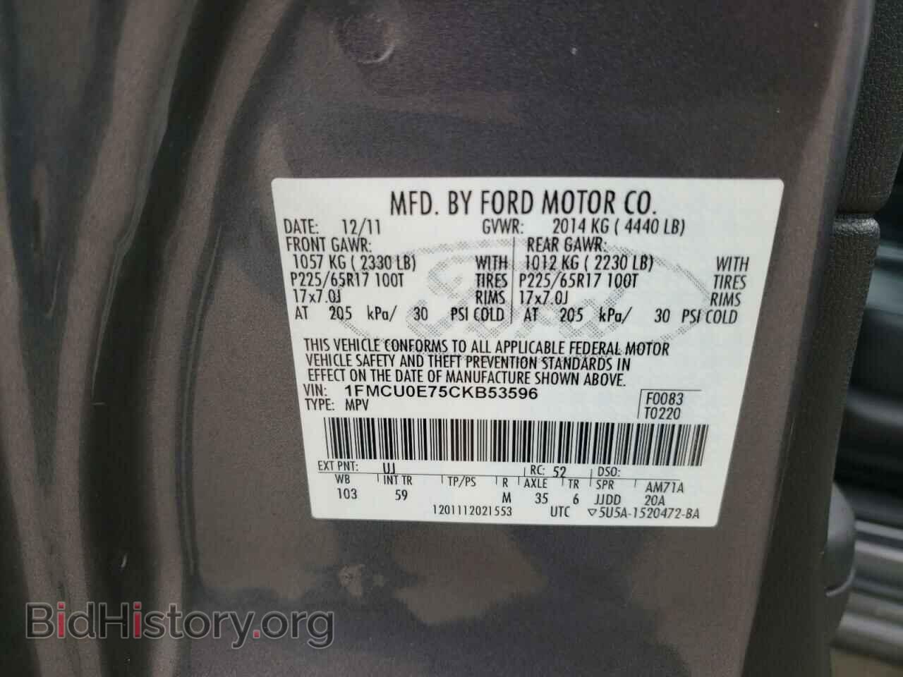 2012 FORD ESCAPE - VIN: 1FMCU0E75CKB53596 - Фото 10